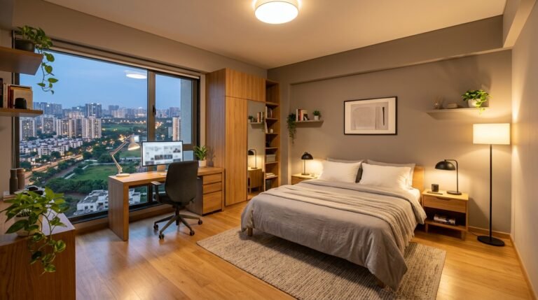 modern bedroom in shared living space in Navi Mumbai